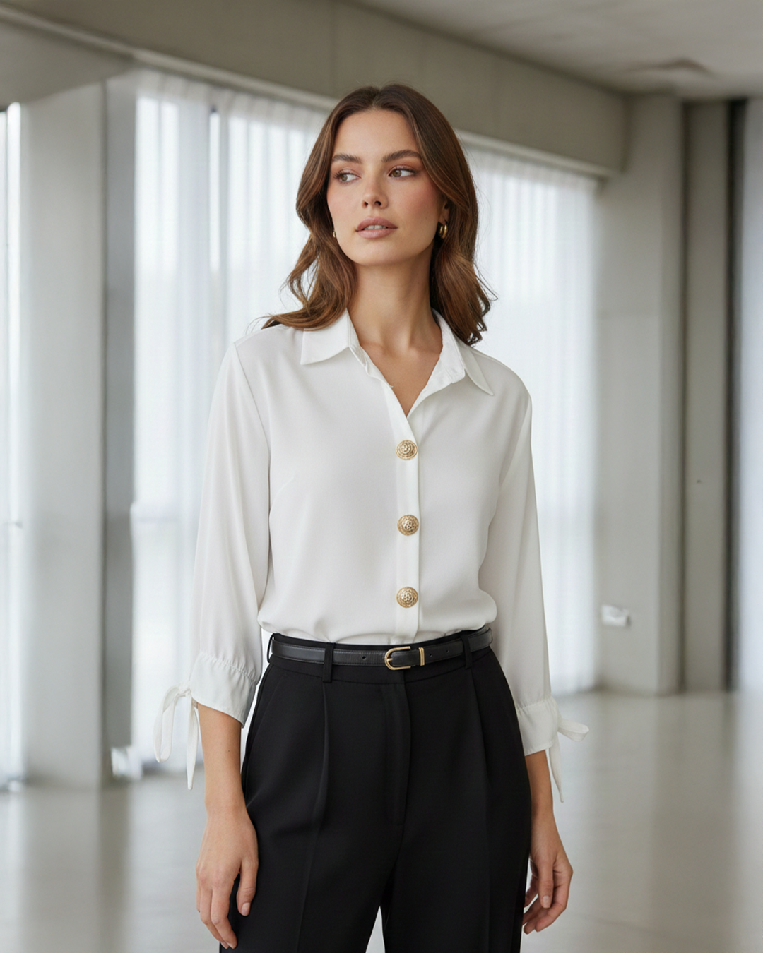 Këmishë "Elegance Gold" – Bardhësi Klasike me Kopsa Dekorative